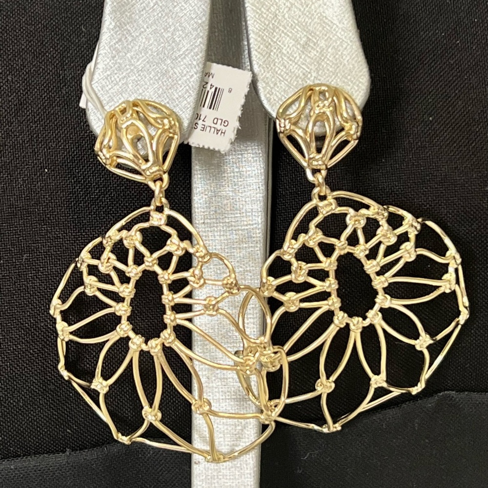NWT Rare & Retired Kendra Scott Hallie Statement Earrings Yellow Gold SOLD OUT! - Picture 3 of 9